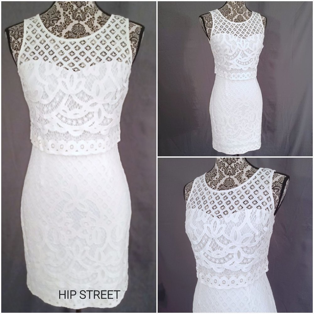 GUESS Dress White Lace Sleevless Sweetheart Neck Bodice Panel Sheath Party 2